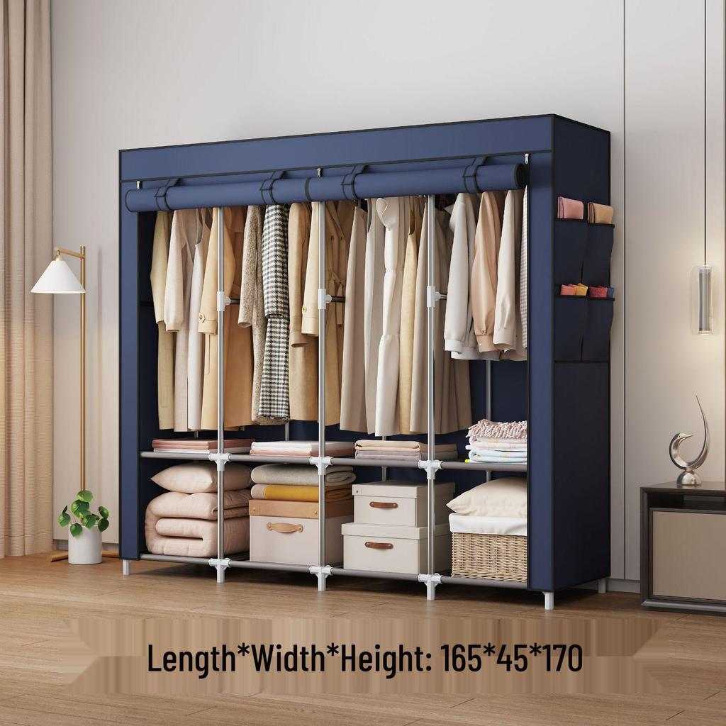Multi-layer Non-woven Fabric Wardrobe with Dustproof Cover and Iron Pipe Frame