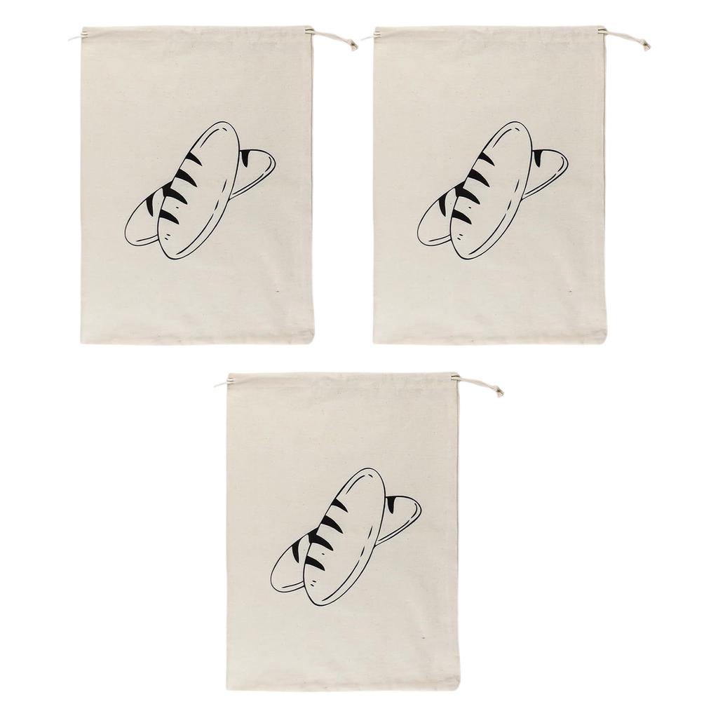 Set Of 3 Practical Linen Bread Bags Reusable And Washable Pockets With Drawstring For Bread And Produce Storage