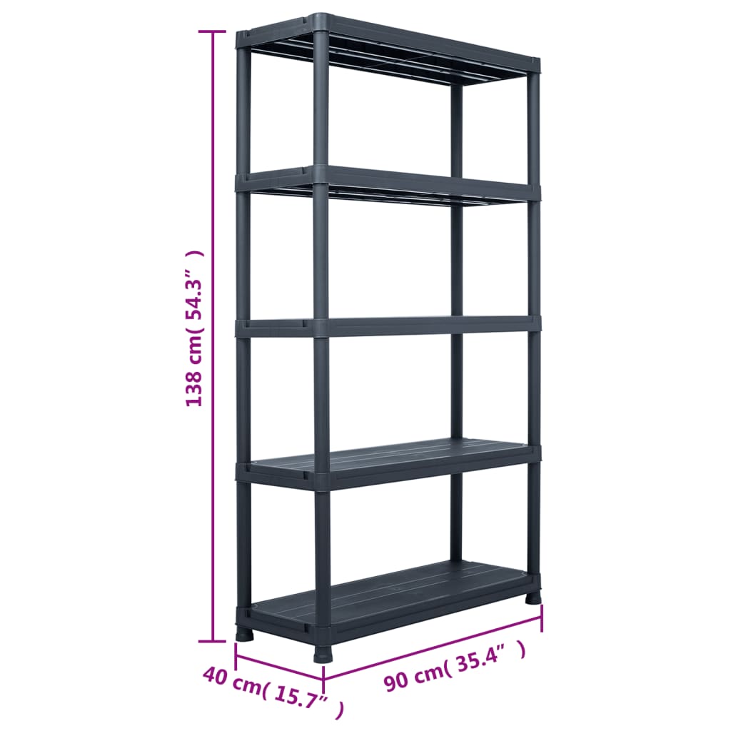 Storage Shelf Black 220 kg Capacity 90 x 40 x 138 cm Plastic