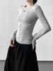 Women's Grey Round Neck Slim Fit Long T-Shirt - 2025 Autumn/Winter Collection