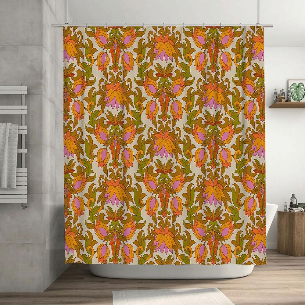 Floral Shower Curtain Vintage Botanical Pattern Bathroom Decor Waterproof Fabric Liner Set Modern Farmhouse Style Washable