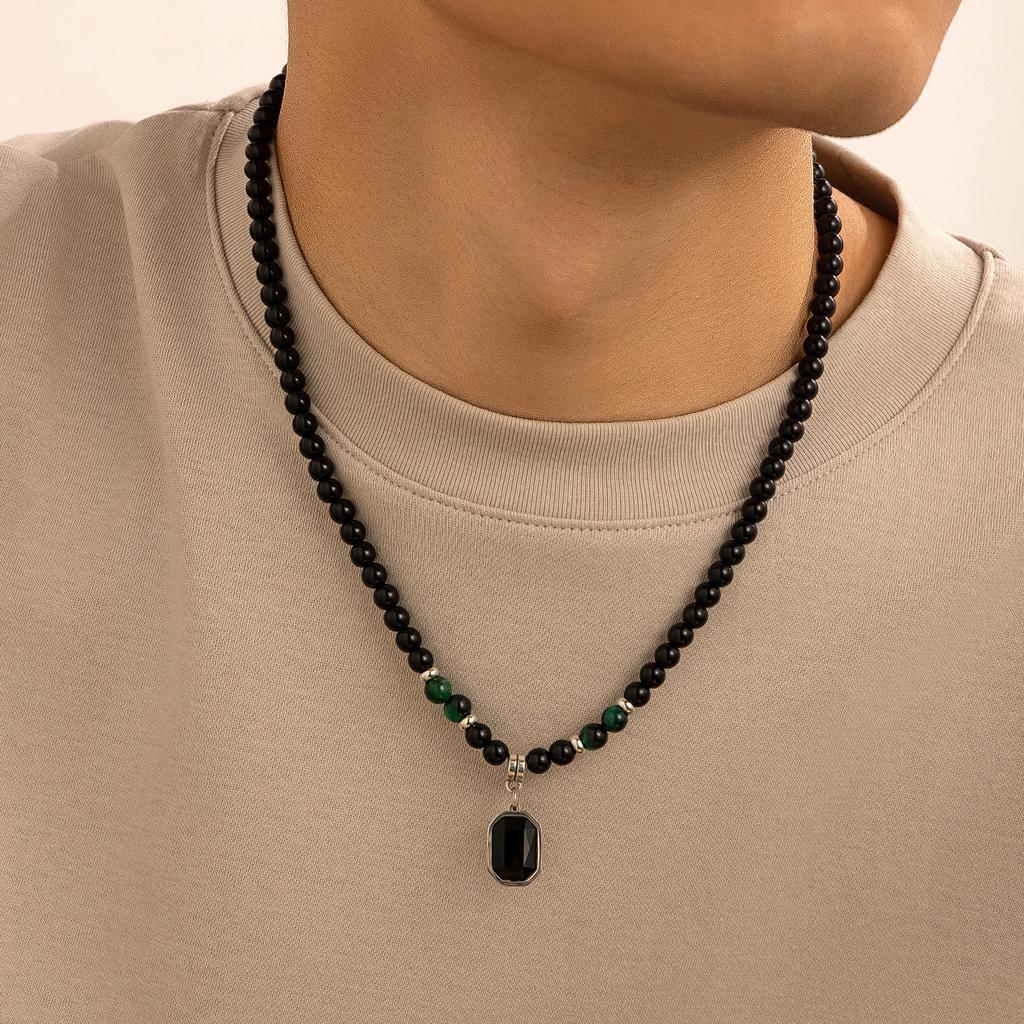 Glass beaded necklace versatile niche high-end sense simple personality collarbone chain accessories