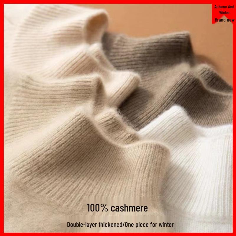 Mengyi Women's Thickened Half-High Neck Cashmere Pullover Sweater - Warm Autumn/Winter Base Layer