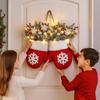 Christmas Door Wreath Mitten Artificial Holiday Garland with LED Lights Holiday Decorations with Red Berries Pine Cones Branches