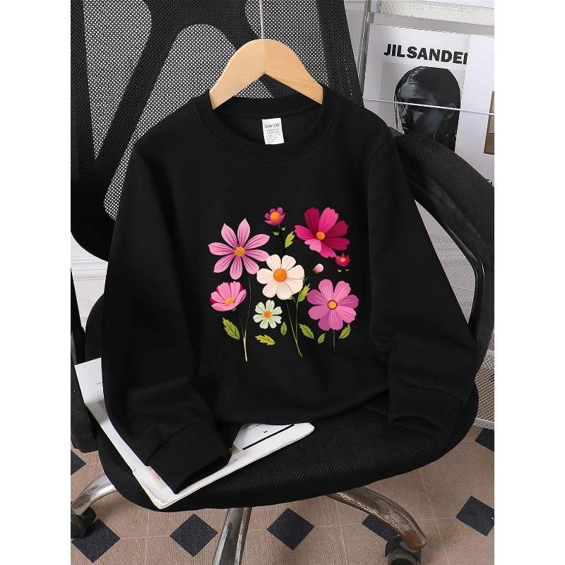 European sizes Kids' Round-Neck Hoodie | Floral Pattern with Pink and White, , Sportswear and Casual Wear, Soft and Comfortable, Playful Design