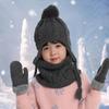 3 Pcs/Set Children Hat Scarf Glove Set Thickened Plush Ball Decor Twisted Texture Knitted Heat Retention Windproof Warm Girls Bo