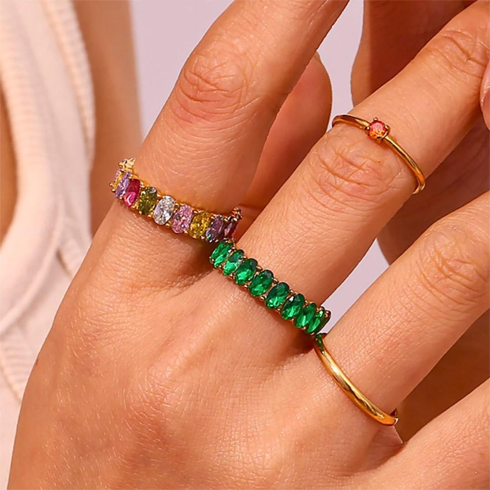 Rectangle Zircon Rings For Women Stainless Steel Opening Ring Luxury Band Trend Engagement Wedding Aesthetic Jewelry Anillos