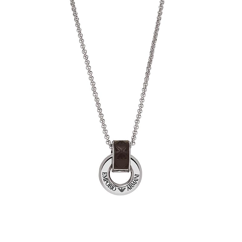 Emporio Armani Logo Decorated Versatile Stainless Steel Necklace Men necklace Silver EGS3134040 Shopping Bag