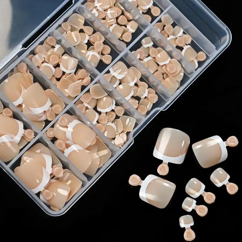 120Pcs French Short Square Artificial Press On Toenails Nude Pink Full Cover False Toe Nails Fake Toe Nail Extension For Women