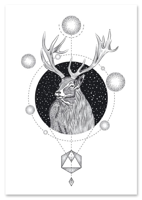 

Plakat czarnobiały jeleń geometria 30x40 cm