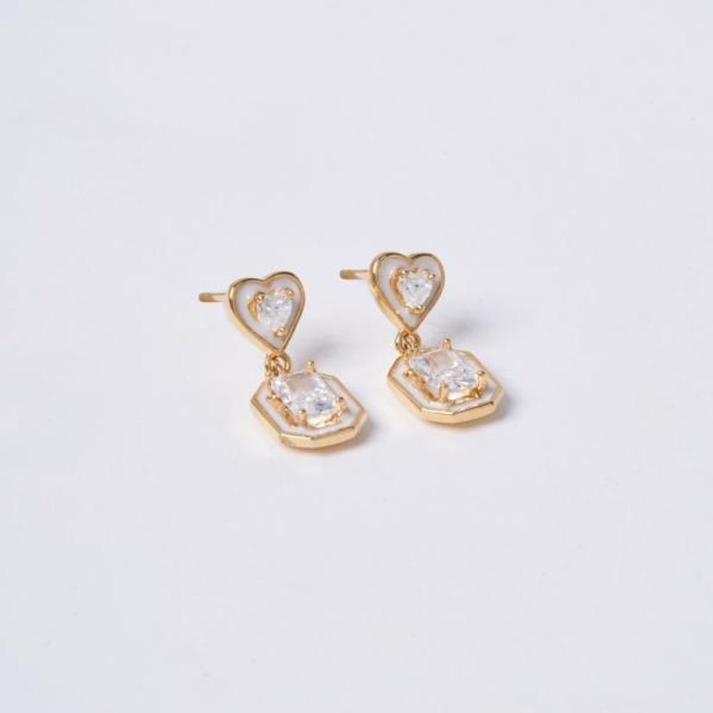 [POPTS] White Basic Heartstone Drop Earrings OTE122528EYI
