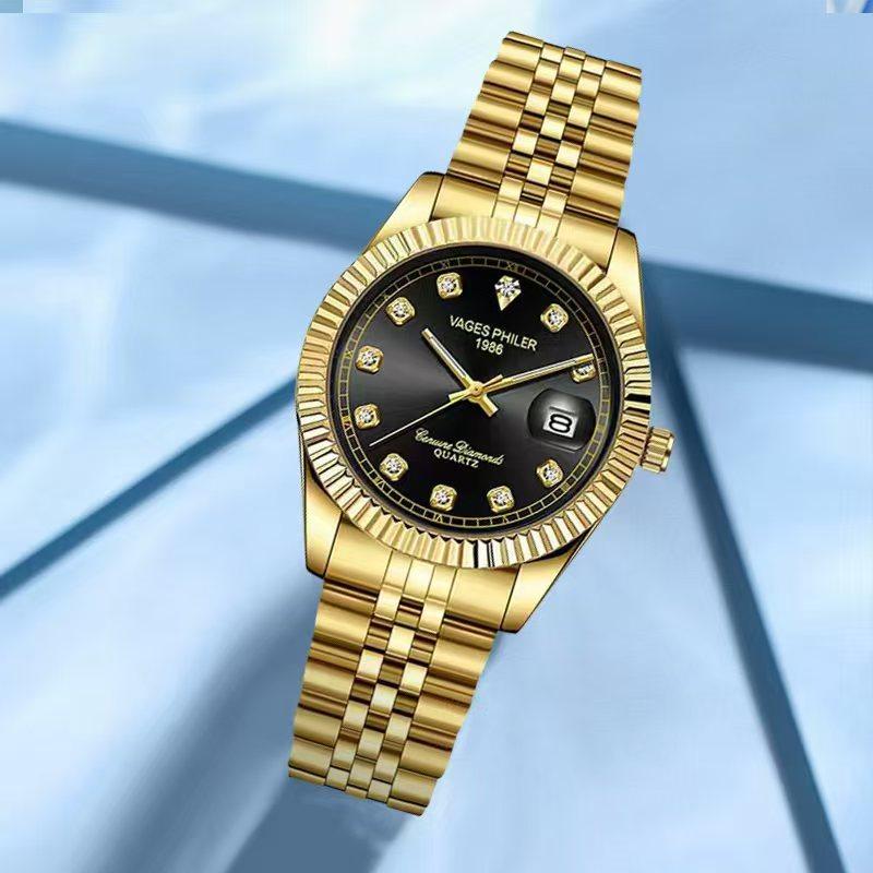 Couple Luxury Log Watch Calendar Quartz Life Waterproof Three-Pin Five-Bead Watch Men