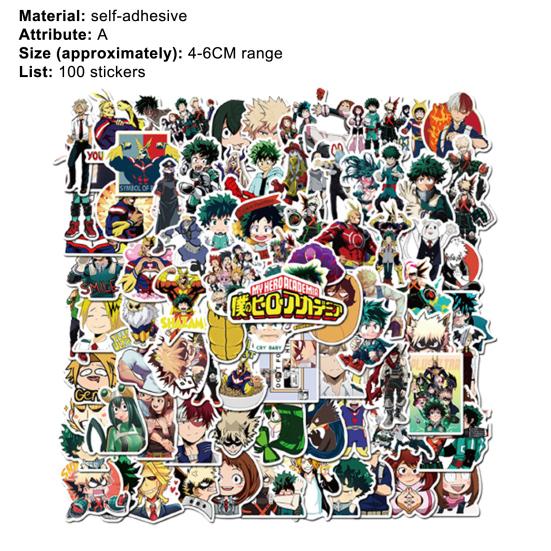100Pcs Luggage Decals Cartoon Pattern Self-adhesive Removable My Hero Academia Stickers for Phone Case