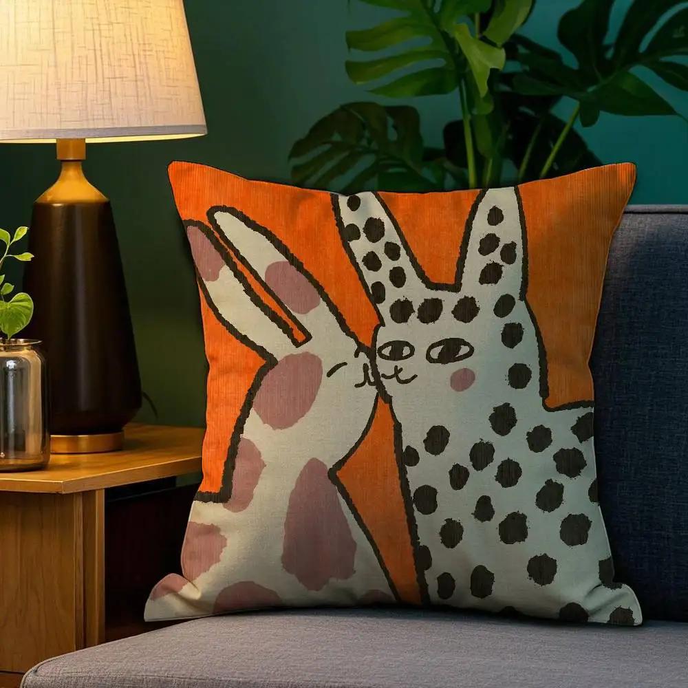 Vantage Abstract Anime Cute Cat Dog Pillow Case Anti-dustmite Pillowcase Invisible Zipper Silky Short Plush Sofa Cushion Cover