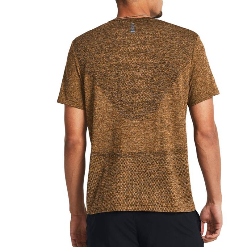 Under Armour Maglietta da Uomo a Maniche Corte da Corsa Sportiva Aderente con Stampa Logo Senza Cuciture Color Block Girocollo Arancione Selvaggio 1375692-804