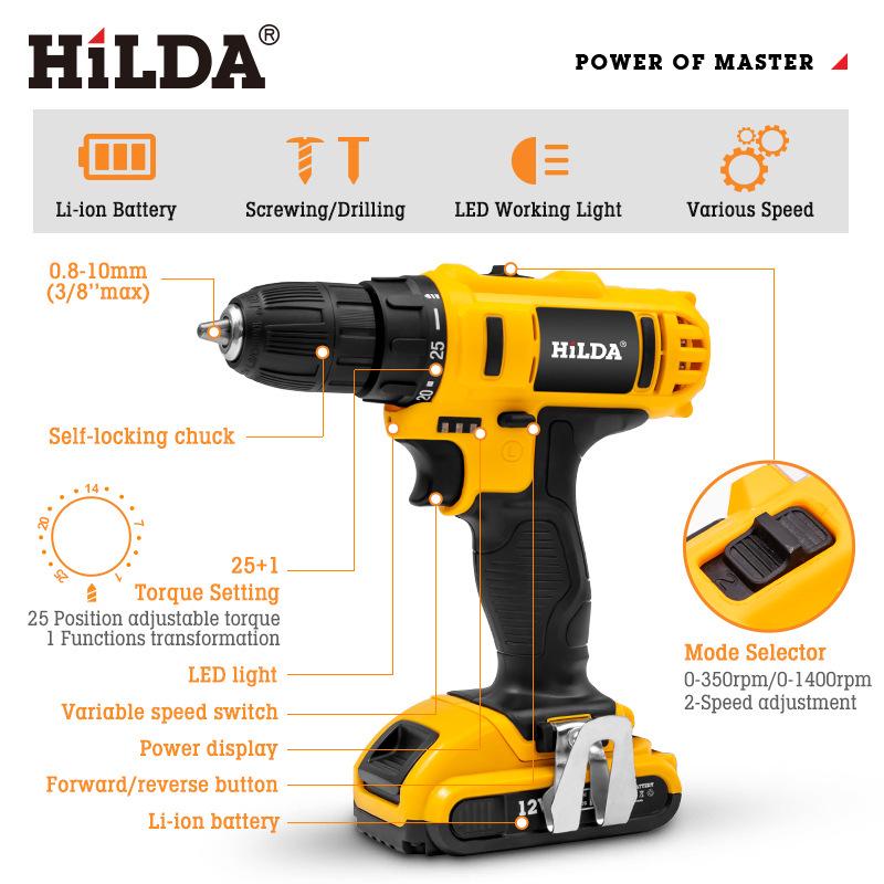 HiLDA Hilda Series Cordless Electric Drill & Screwdriver Set