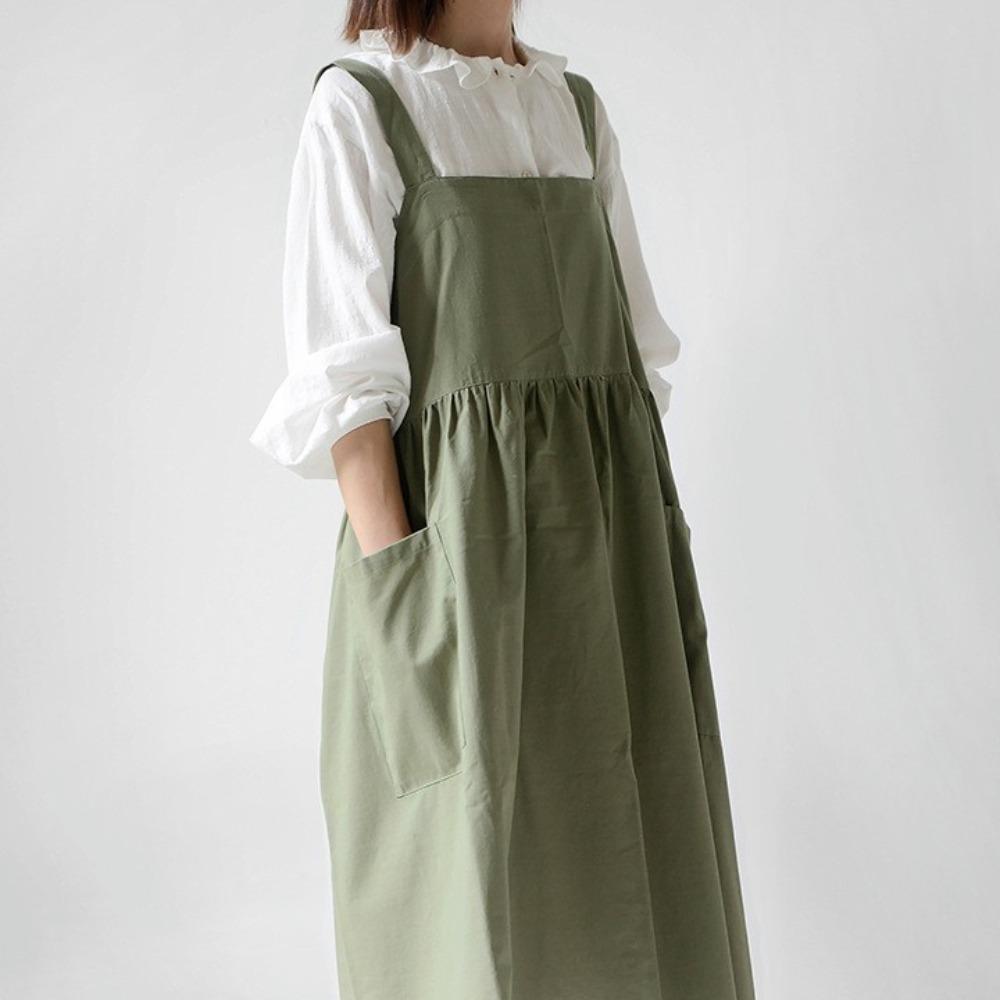 Cotton Kitchen Apron Adjustable Straps Gardening Work Uniform Korean Style Apron  Baking
