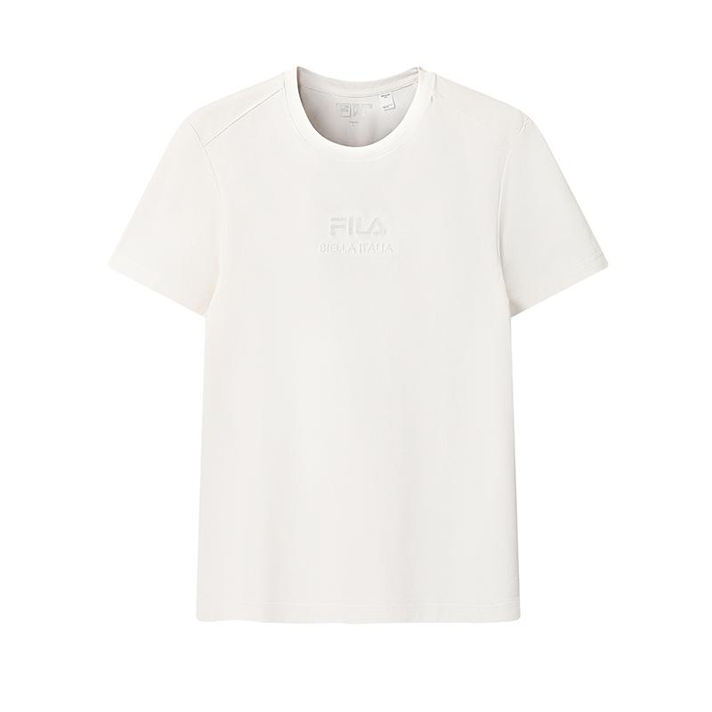FILA White Cool Touch Korean Style Minimalist Solid Color T-Shirt Men Tops F61M623103FWT S
