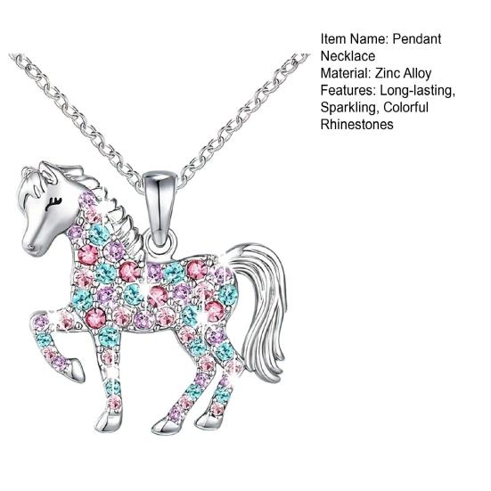 Yousheng Rhinestone Horse Pendant Necklace Colorful Faux Gems Horse Necklace Cute Sparkling Horse Charm Necklace Gift for Women Girls Cowgirl