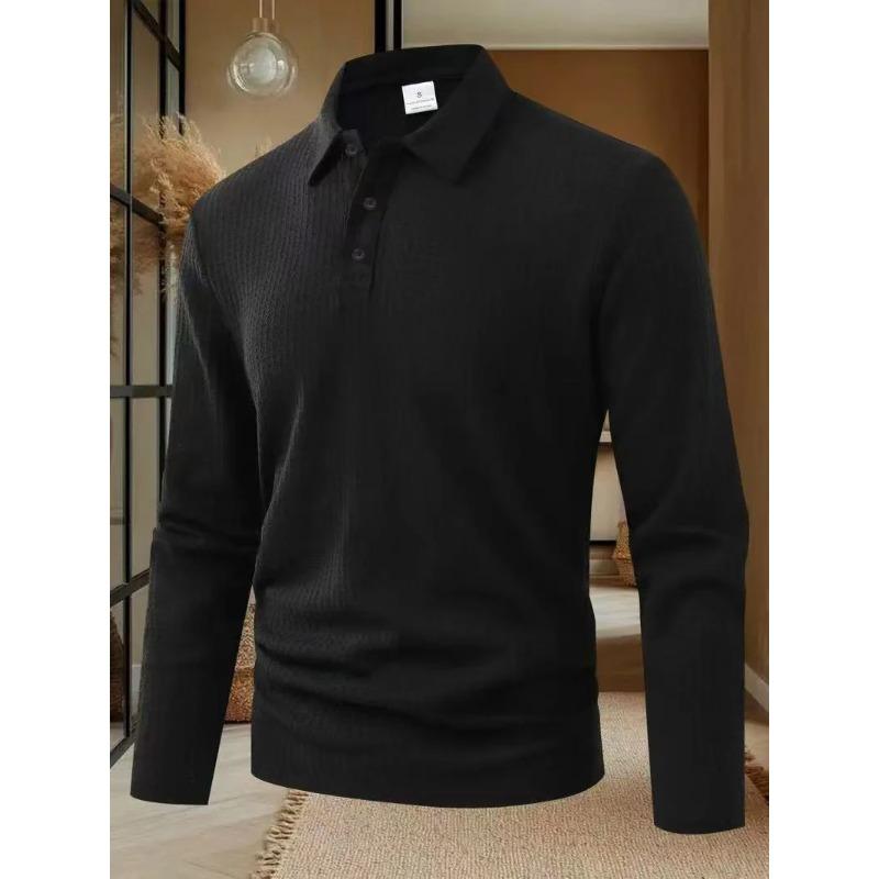New Men's Business Casual Long Sleeved Solid Color Polo Shirt Summer Fashionable Breathable Comfortable Versatile Top T-shirt