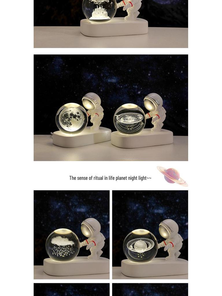 Cross-Border Astronaut Night Light: Starry Sky Crystal Ball with Luminous Base - Perfect Holiday Souvenir and Desktop Ornament.