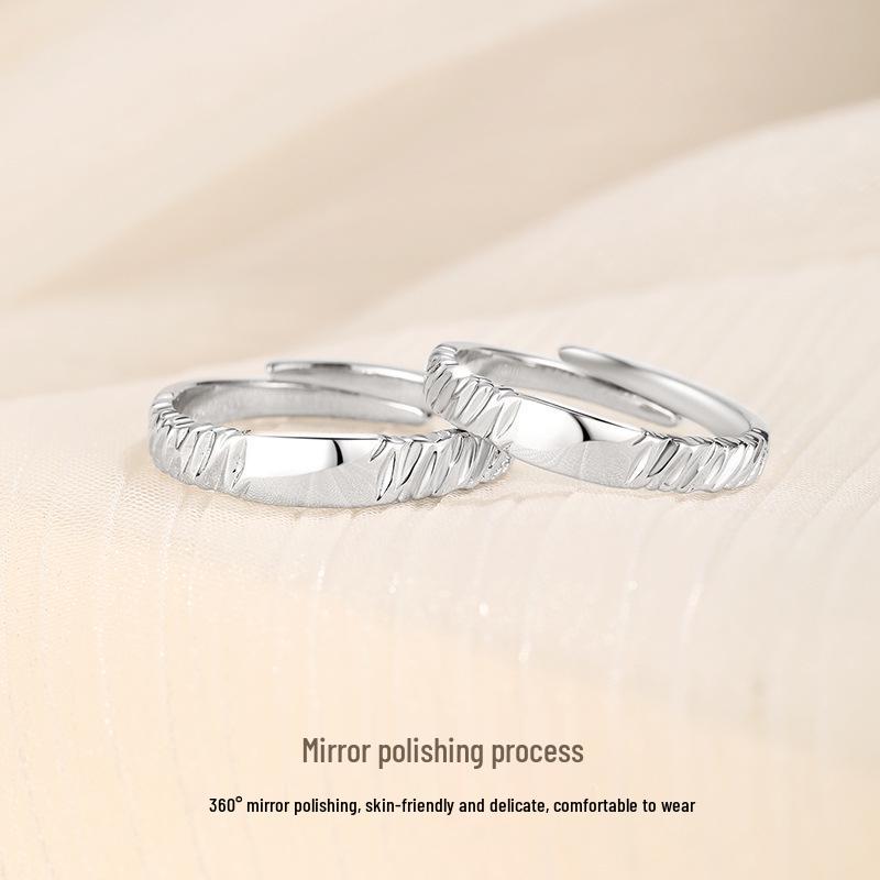 Geometric Glacier 999 Pure Silver Irregular Texture Open Rings for Couples - 2025 Edition