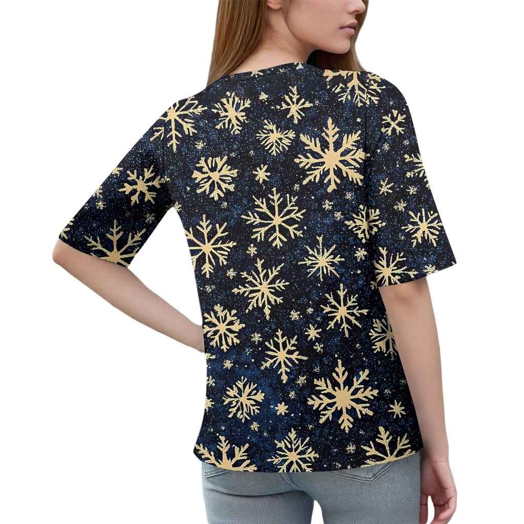 Shirts For Women Trendy Round Neck Button T Shirts Printed Blouse Half Sleeve Tops For Women