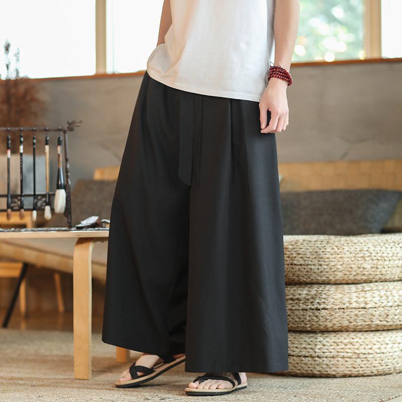 Chinese Style Spring and Summer Wide-leg Pants Men's Large Size Loose Ice Silk Casual Pants Boys Straight Flared Pants S-5XL