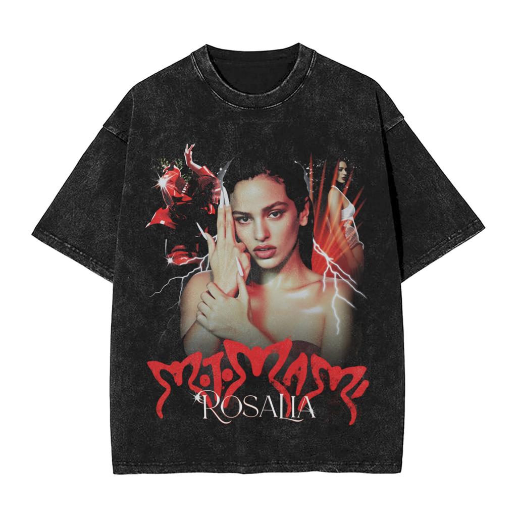 ROSALIA LUX Album Pop Music Washed T Shirt Streetwear Hip Hop Fashion TShirt  Tees Tops for Unisex Women Short Sleeve Oversize