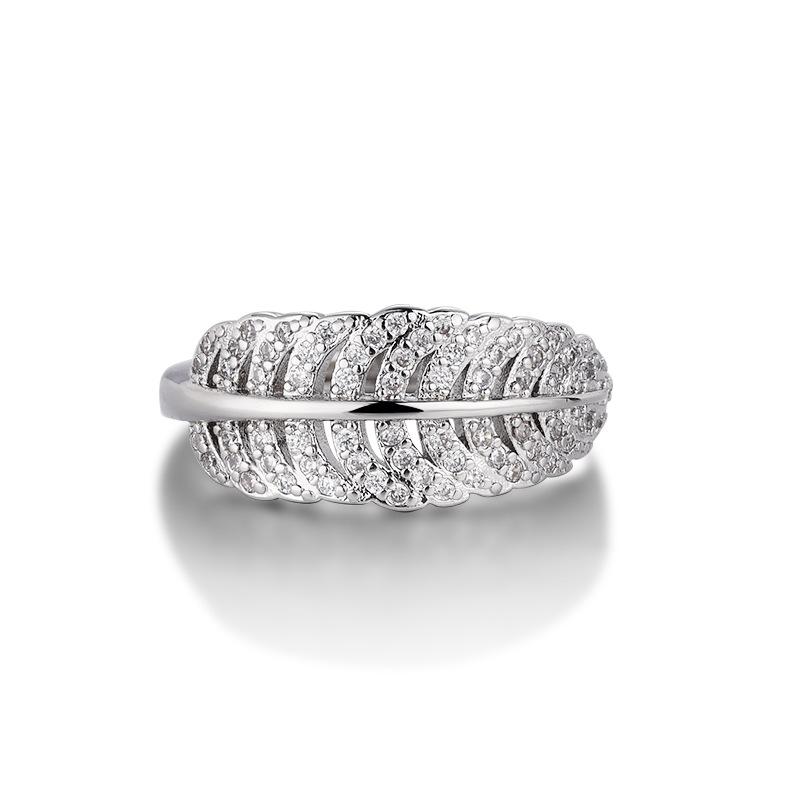 

Real gold plated delicate leaf open ring slightly set trend index finger ring finger ring