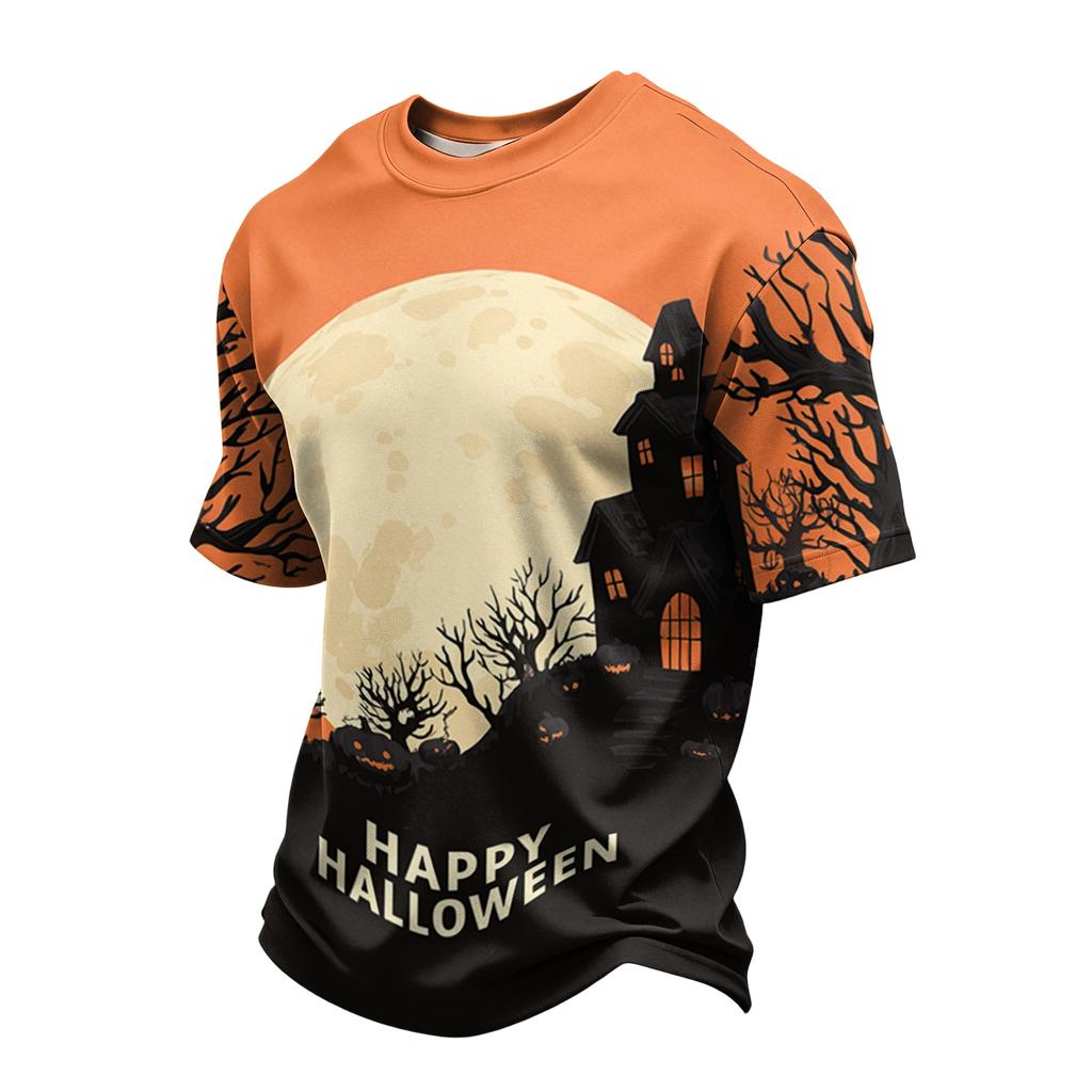Men's Casual Short Sleeve T Shirt Lightweight Breathable Crew Neck Halloween Print Tee Suitable for Everyday Wear and Outdoor Activities