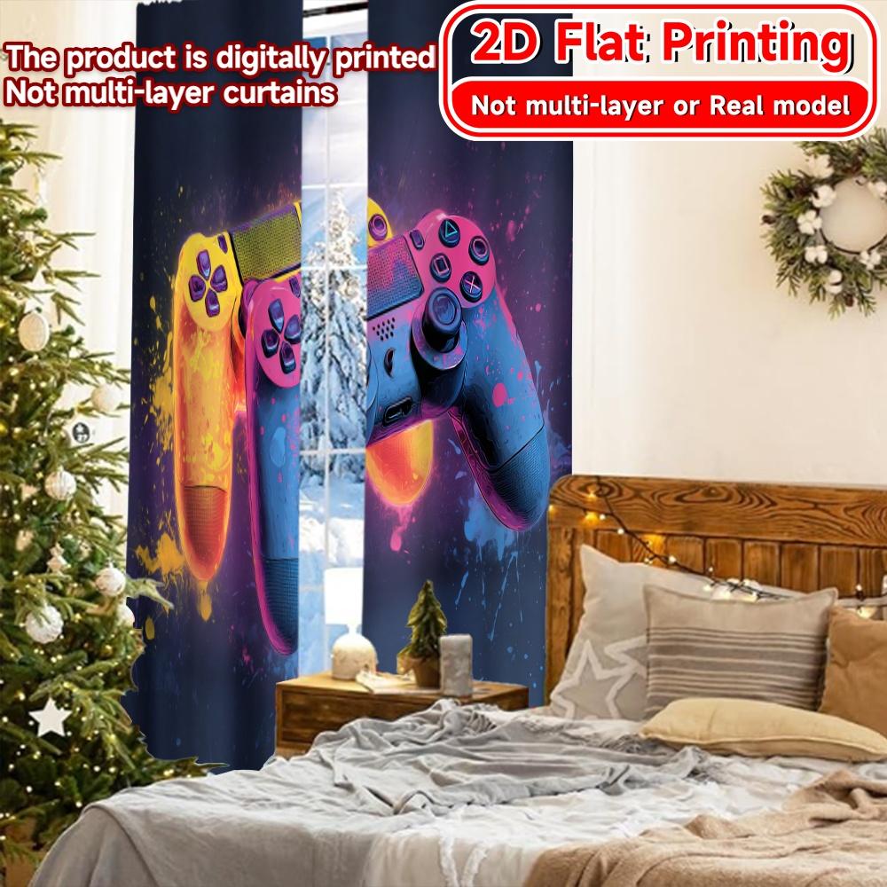 2D Flat Printing  2pcs Dual Neon Controllers Light Filtering Popular Curtains Machine Washable Fabric Curtains Room Decor for