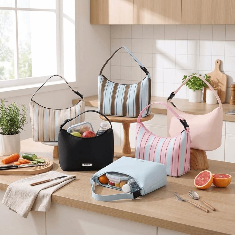 Waterproof Thermal Cooler Tote Portable Food Storage Bag Striped Insulated Lunch Bag Student