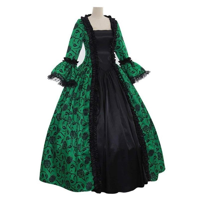 Elegant Vintage Floral Print Maxi Dress With U Neckline And Long Flared Sleeves In Multiple Colors