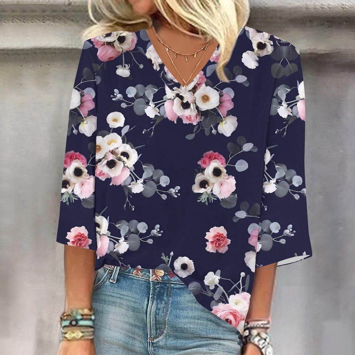 

2023 Весенне-осенний новый модный топ с рукавом 3/4 и принтом