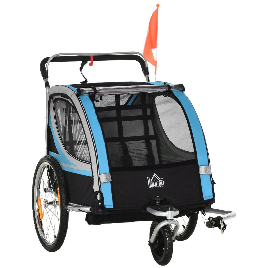 Kinderanhänger, Kinderwagen, 5-Punkt-Sicherheitsgurt, Universalkupplung, Stahl, Blau, 142 x 75 x 101 cm