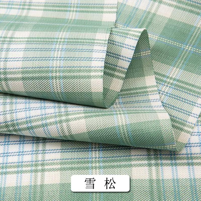 Summer Plaid Fabric Fine Opaque By The Meter for JK Uniform Clothes Dresses Hair Accessories DIY Sewing Cloth Textile Blue Green
