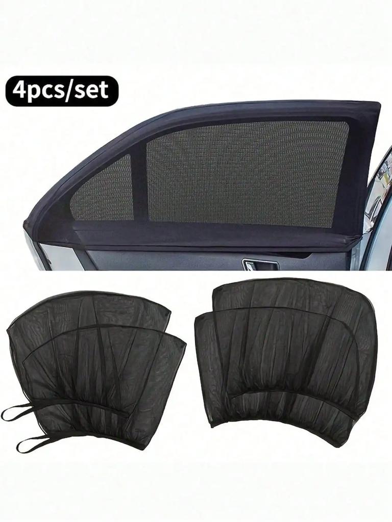 4-Piece Breathable Mesh Car Side Window Shade UV & Insect Resistant Universal Mosquito Net for Car Windows