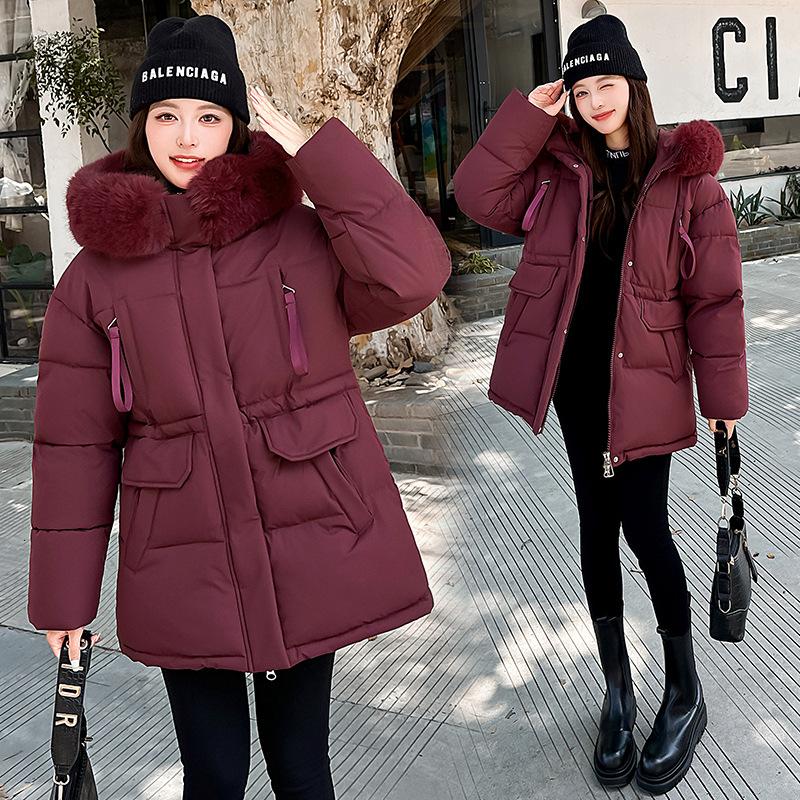 2025 down cotton-padded clothes women's medium and long large size slim-fitting large fur collar cotton-padded jacket new Korean version thickened
