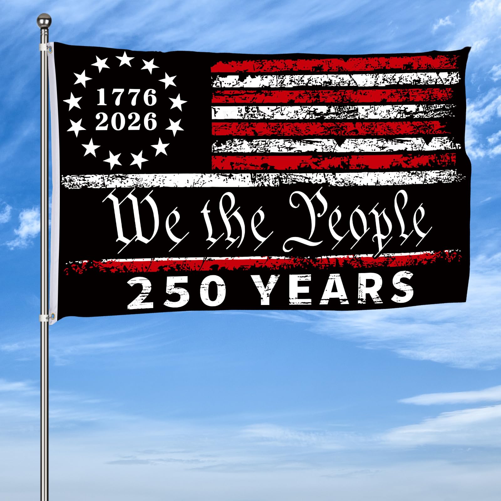 We the People 250 Years Flag 1776 2026 Anniversary Banner with Distressed Print for Outdoor Indoor Display One Size