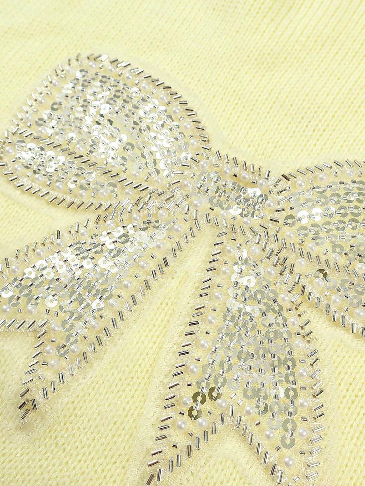 2025 Trendy Versatile Shiny Pearl Bow Slimming Pullover Sweater for Women