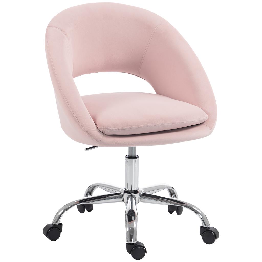 Velvet Desk Chair, Modern Office Chair with Height-Adjustable, Wheels, for Home Study Bedroom, Pink