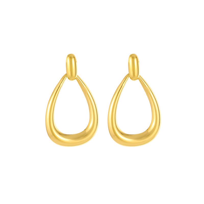 Oval Water Drop Titanium Steel Earrings for Women - Elegant French-European Style, Hollow Design, Exaggerated Studs, High-End Fashion.