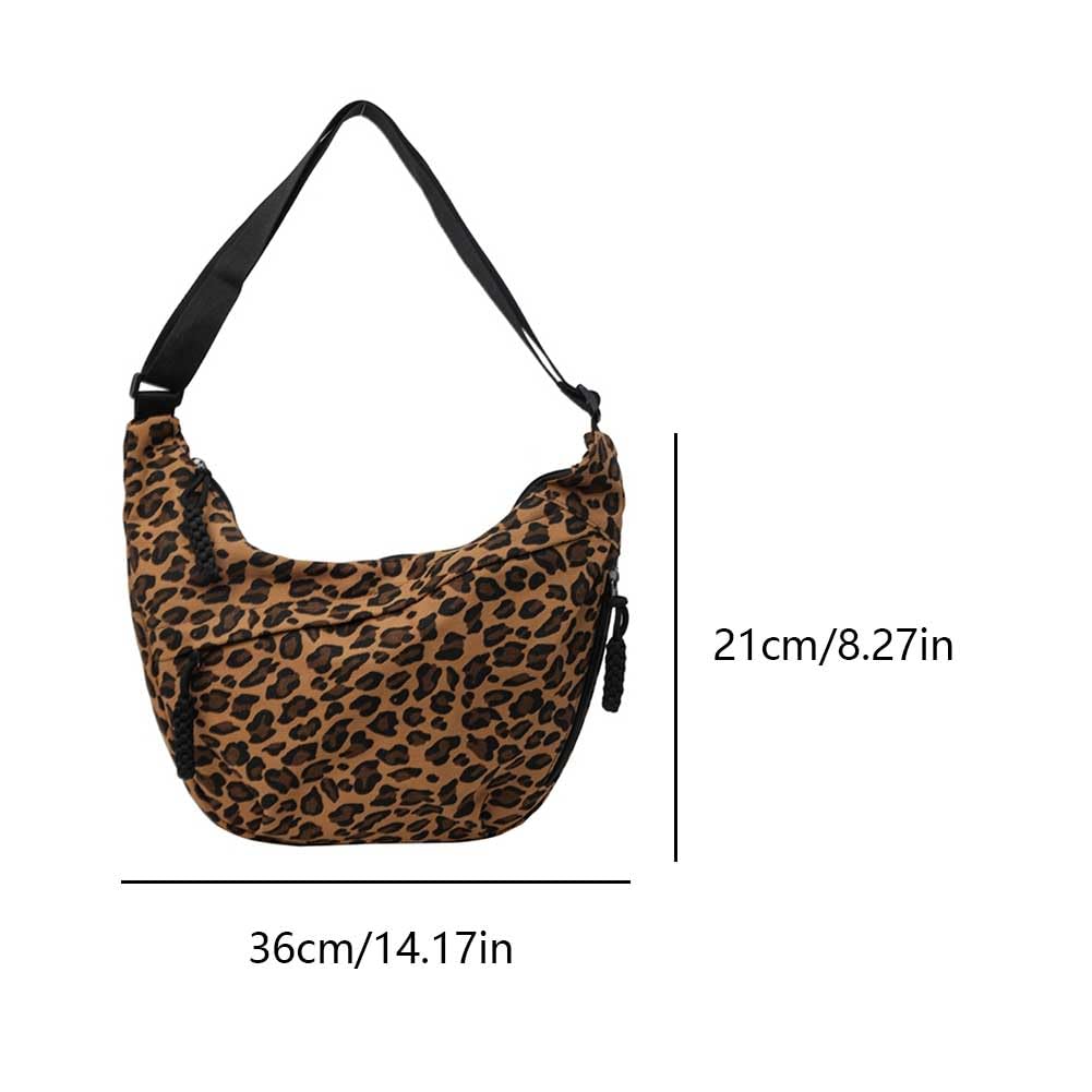 GSenhui Crescent Bag for Women - Half Moon Nylon Dumpling Sling Crossbody Bag with Multi-Pockets for Travel - Side Hobo Shoulder Bag, Leopard-Brown,