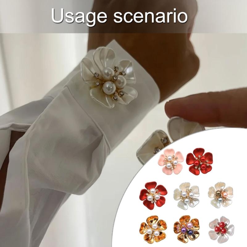 4 szt. Dekoracyjne Pokrywki na Guziki Koszuli Perły Cyrkonie Ozdobne Spinki do Mankietów Klipsy do Koszul Kurtki Sukienki Dekoracja