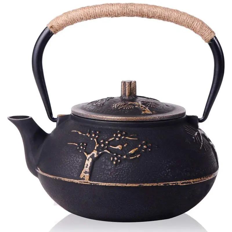 900ml Teapot Set Japanese Cast Iron Tea Pot Stainless Steel Kitchen Kettle Drinkware Plum Blossom чёрный