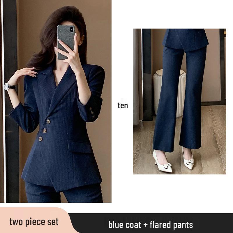 Women's High-End Striped Suit Set - Autumn 2024 Fashion, Elegant Professional Wear, Formal Goddess Style