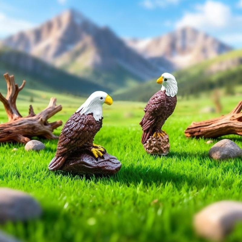 6 Stück Simulierte Weißkopfseeadler-Miniaturen - Harz-Ornament Für DIY-Terrarium, Auto & Schreibtischdekoration