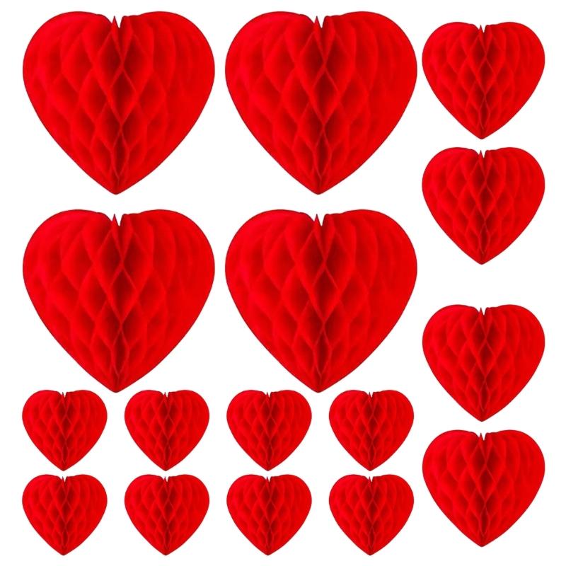 16pcs Foldable Heart Honeycomb Decors Ball for Wedding Anniversary Valentines Event Romance Theme Easy Hanging Decorations 1