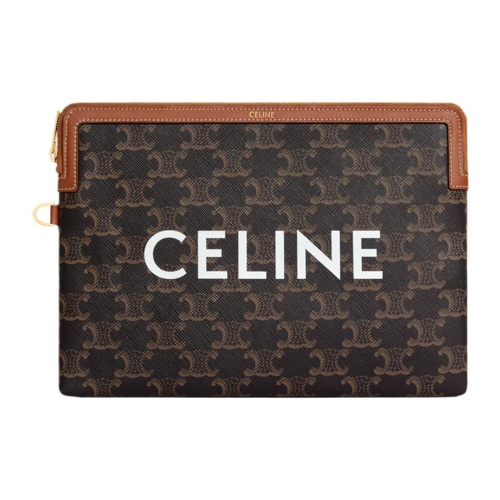 Celine Cuir Triomphe Detachable Wrist Strap Zipper Clutch Women Clutch Tan 10J502FES-04LU
